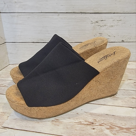 Lucky Brand Shoes - Lucky Brand Marilynn black stretch cork platform wedges